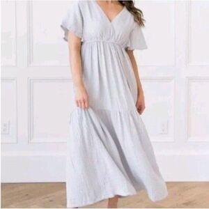 Cozy Earth Boardwalk Breeze Maxi Dress XL Gray Short Sleeve Butterfly Cotton